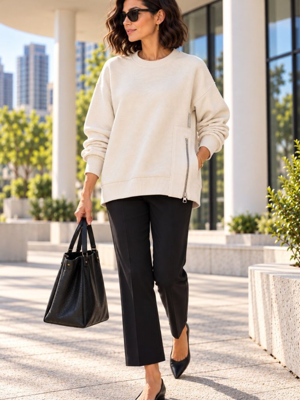 Varley Mae Boyfriend Sweat Egret Side Zip Pullover
